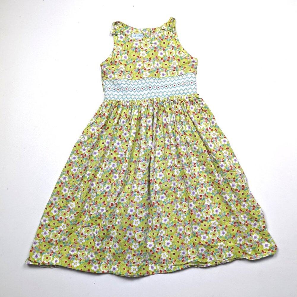 Vive La Fete Dress Girls Size 6 Green Floral Sundress Smocked Boutique